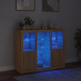 Aparadores c/ LEDs 3 pcs derivados de madeira carvalho sonoma