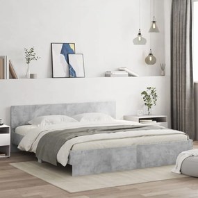 vidaXL Estrutura cama cabeceira e luzes LED 200x200cm cinzento cimento