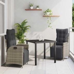 vidaXL Conjunto de Jantar de Jardim 3 Peças Cinza em Rattan Sintético