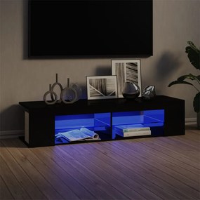 Móvel de TV com luzes LED 135x39x30 cm preto brilhante