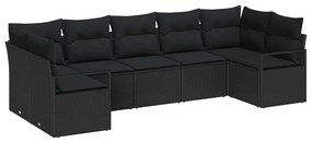 Conjunto de Sofá de Jardim 7 Peças com Almofadas Pretas em Rattan Poly