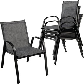 Conjunto de 4 cadeiras de jantar de jardim empilháveis Estrutura resistente ao tecido respirável Pátio exterior Praia 55 x 67 x 83 cm Preto
