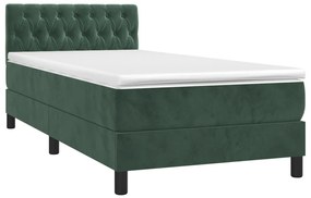 Cama box spring c/ colchão/LED 90x200 cm veludo verde-escuro