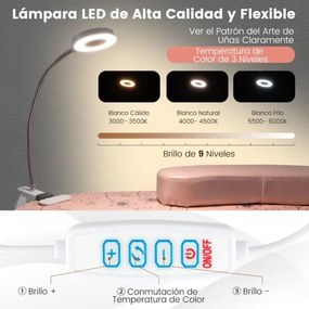 Mesa de manicure portátil 90 x 43 x 73 cm com ventilador elétrico de aspiração, lâmpada LED flexível e saco de pó com rodas bloqueáveis rosa