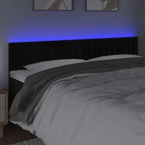 Cabeceira de cama c/ luzes LED veludo 200x5x78/88 cm preto