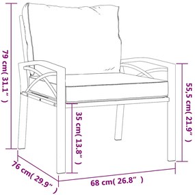 Cadeira de jardim com almofadões cinzentos 68x76x79 cm aço