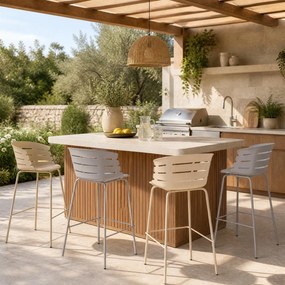 Conjunto de 4 Cadeiras de Bar para Sala de Jantar, 48 x 49 x 98 cm, Estrutura Metálica Resistente, Cinzento