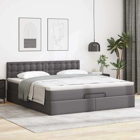 Cama otomana com colchões &amp; LEDs 160x200 cm couro artificial
