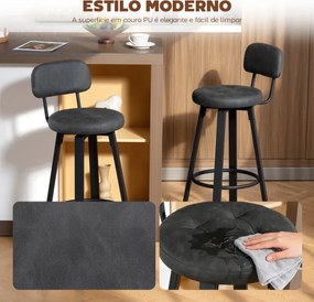 Conjunto de 2 Bancos de Bar Bancos Altos de Cozinha Giratórios Estofados em PU com Apoio para os Pés 35,5x43,5x98 cm Cinzento Escuro