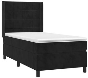 Cama box spring c/ colchão/LED 90x190 cm veludo preto