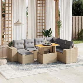 vidaXL 8 pcs conjunto de sofás p/ jardim com almofadões vime PE bege