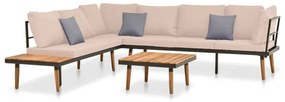4 pcs conj. lounge jardim c/ almofadões madeira acácia maciça