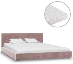 vidaXL Cama com colchão 140x200 cm veludo rosa
