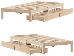 Estrutura de cama com gavetas 75x190 cm madeira de pinho maciça