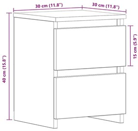 Criado-mudo vidaXL com Gavetas Cor Preto Madeira de Carvalho 30x30x40