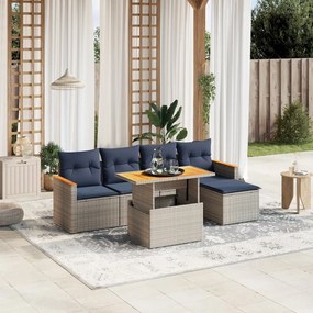 vidaXL 6 pcs conjunto sofás p/ jardim c/ almofadões vime PE cinzento