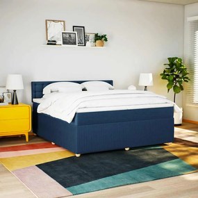 Cama com molas/colchão 200x200 cm tecido azul