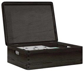 Caixa madeira tampa pegas preta 40x30x13cm pinho madeira maciça