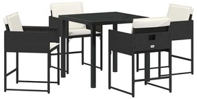 Conjunto de Jantar de Jardim com 5 Peças e Almofadas Pretas em Rattan