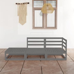 vidaXL 3 pcs conjunto lounge de jardim pinho maciço cinzento