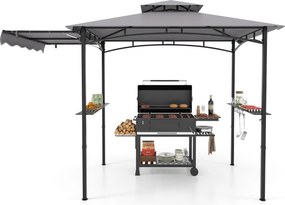 Tenda pérgula jardim para churrasco (Não incluido) de 318 x 153 cm com 2 prateleiras laterais Estrutura metálica Cinzenta