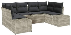 Conjunto de Sofá de Jardim de 6 Peças com Almofadas Cinza Claro em Rat
