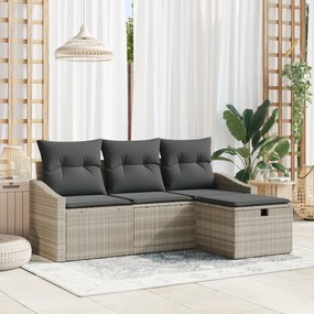 Conjunto de Sofá de Jardim de 4 Peças com Almofadas Cinza Claro de Rat