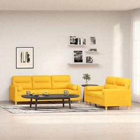 vidaXL 2 pcs conjunto de sofás c/ almofadões tecido amarelo-claro