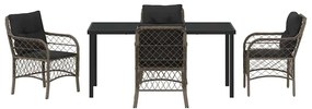 Conjunto de Jantar de Jardim com 5 Peças e Almofadas Cinzas em Rattan