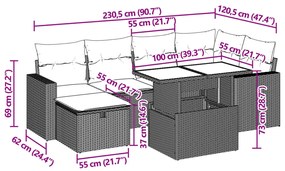 7 pcs conjunto de sofás p/ jardim com almofadões vime PE bege