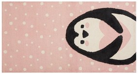 Tapete para crianças em algodão rosa com impressão de pinguim 80 x 150 cm PENGKOL Beliani