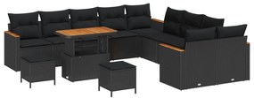 vidaXL Conjunto de Sofá de Jardim 13 pcs Preto vime PE