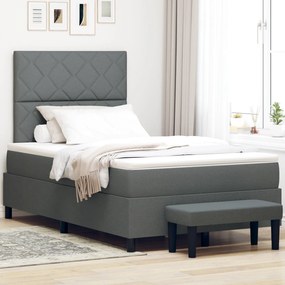 Cama Box Spring com Colchão &amp; Banco Cinza Escuro 120x200 cm Tecido