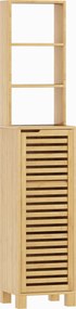 HOMCOM Coluna Casa de Banho de Bambu com 3 Prateleiras Abertas Portas de Ripas Prateleiras Ajustáveis 34x30x170 cm Madeira | Aosom Portugal