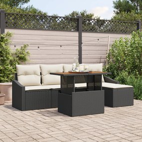 Conjunto de Sofás Jardim de 6 Peças com Almofadas Preto Polirattan