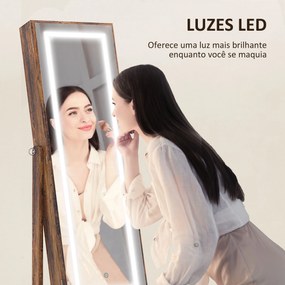 Joalheiro de Pé Armário para Jóias com Fita de Luz LED e Fechadura Magnética 46x36,5x151,5 cm Madeira