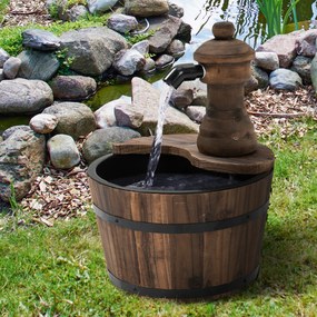 Fonte de Água de Madeira Fonte de Jardim em Cascata com Bomba Elétrica e Saída de Água Ajustável para Decoração 27x27x37 cm Madeira