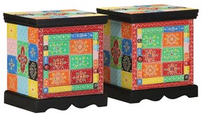 Mesa de cabeceira 2 pcs multicor madeira de mangueira maciça