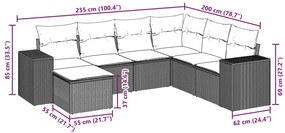 7 pcs conjunto de sofás p/ jardim c/ almofadões vime PE preto