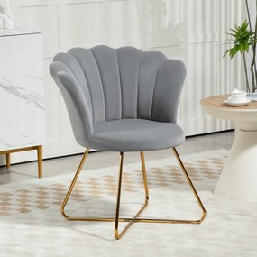 Poltrona em forma de concha, cadeira de Toucador, poltrona em veludo, poltrona de sala com pés em aço, 69 x 64 x 80 cm, cinzenta