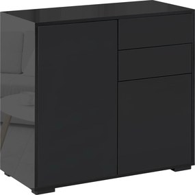 HOMCOM Armário de arrumação com 2 gavetas, 2 portas, com fixação anti-tombamento, para sala de estar, quarto, 79 x 36 x 74 cm, Preto | Aosom Portugal