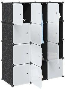 Organizador de arrumação com 12 cubos e portas PP preto