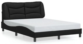 Estrutura cama c/ luzes LED 140x190 cm couro artificial preto