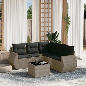 6 pcs conjunto sofás de jardim com almofadões vime cinzento