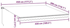 Toldo retrátil manual com luzes LED 450x300 cm bordô