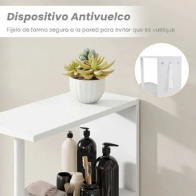 Armário de arrumação estreito de casa de banho 45 × 20 × 114 cm compacto, com prateleiras abertas, gaveta extraível e carrinho branco