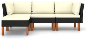 4 pcs conjunto lounge de jardim c/ almofadões vime PE preto