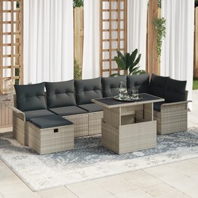 Conjunto de Sofás de Jardim com Almofadas em Polirattan de 8 Peças Beg