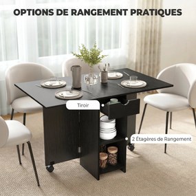Mesa de Jantar Dobrável, 120 x 72 x 75 cm (CADEIRAS NÃO INCLUIDAS), com Arrumação Integrada, Preta