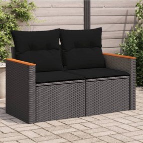 vidaXL Sofá de jardim com almofadões 2 lugares vime PE preto